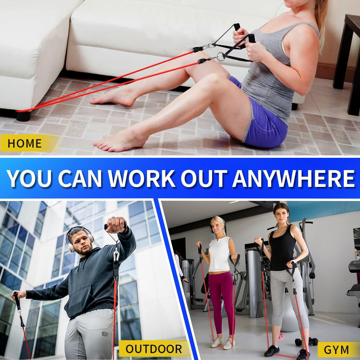 Resistance Bands, Exercise Bands with Handles, Workout Bands for Working Out, Fitness Bands Set for Home Gym Full Body Strength Training, Muscle Tone, Yoga & Stretching - view 5
