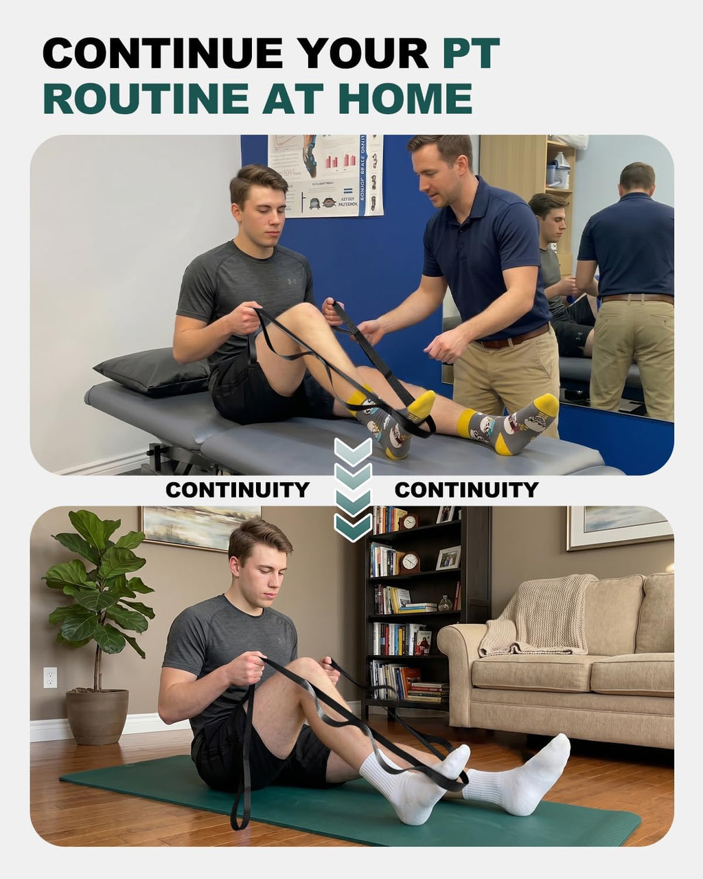 Non-Elastic Stretching Strap with Loops for Physical Therapy & Rehab, Knee Hip Leg ROM Post-Surgery, Yoga Strap for Stretching, Leg Lifter Strap Mobility Aid, Hamstring Calf Back - view 3
