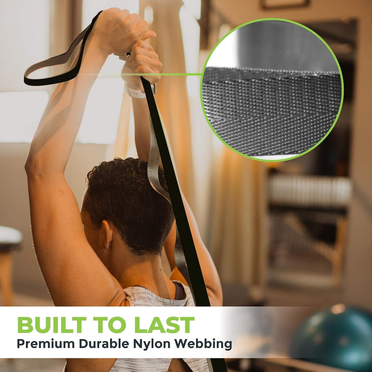 Stretching Strap for Physical Therapy, 12 Multi-Loop Stretch Strap 1" W x 8' L, Neoprene Handles, Physical Therapy Equipment, Yoga Straps for Stretching, Leg Stretcher. - view 8
