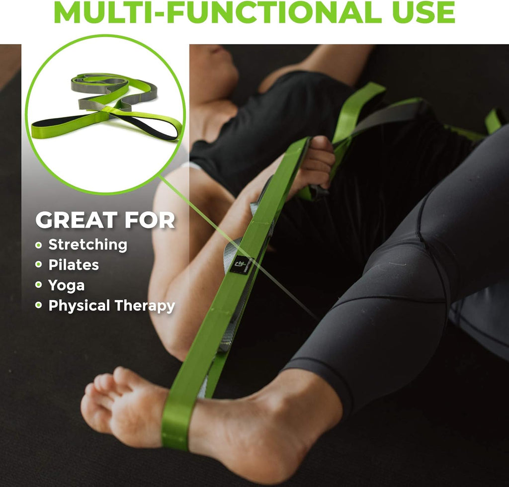 Stretching Strap for Physical Therapy, 12 Multi-Loop Stretch Strap 1" W x 8' L, Neoprene Handles, Physical Therapy Equipment, Yoga Straps for Stretching, Leg Stretcher. - view 2