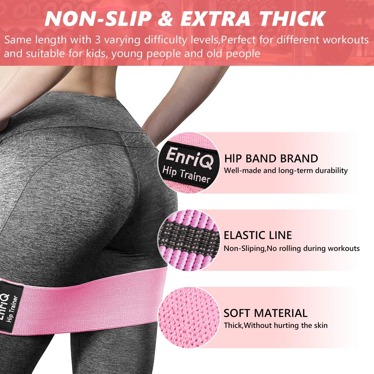 Booty Bands Fabric Resistance Bands for Legs and Butt - Non Slip Cloth Hip Bands Elastic Workout Bands - Activate Glutes and Thighs - Made of Premium Elastic Fabric - view 4