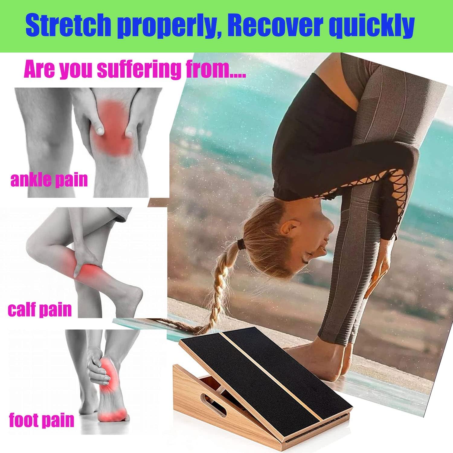 Slant board for calf stretching wooden calf stretcher incline board adjustable calf stretch board for squats knees ankle - view 5