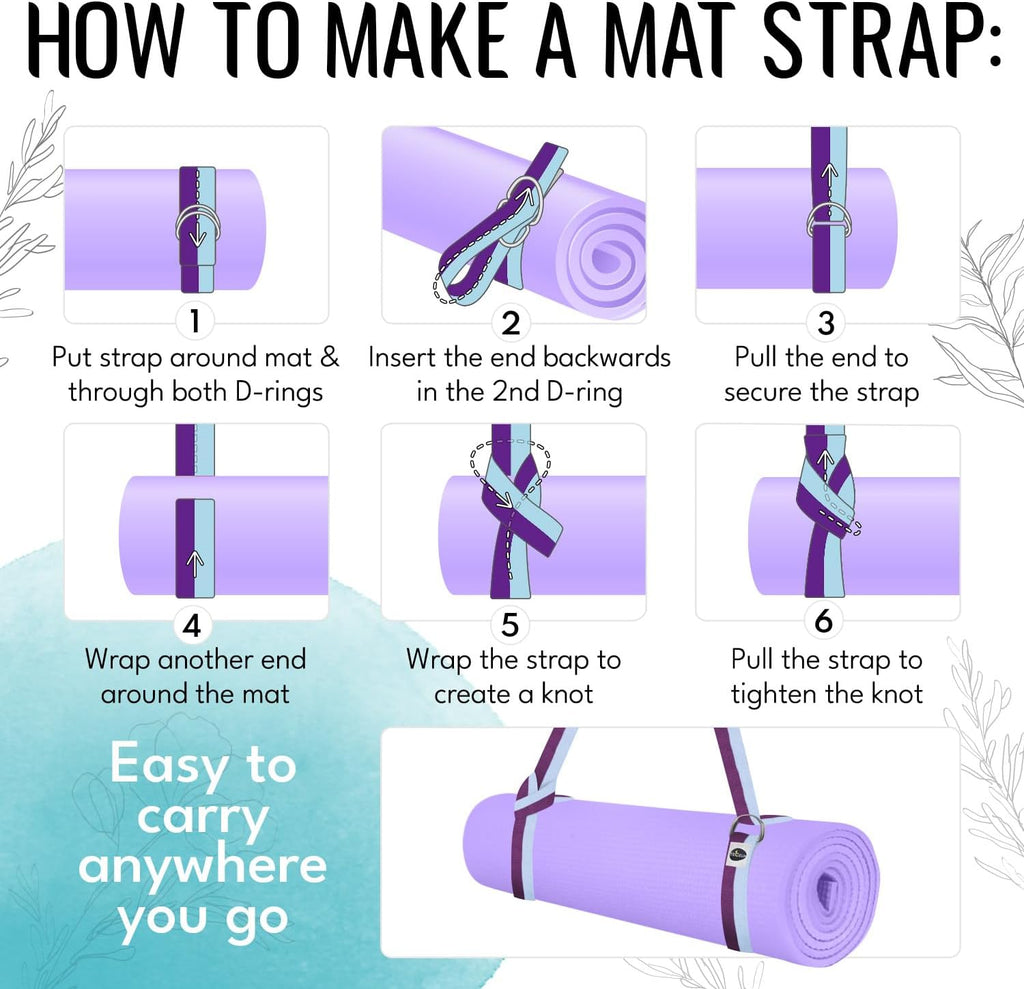2 IN 1 Yoga & Mat Strap for Stretching – Cotton – 6/8/10 ft | Adjustable Non-Slip Belt in 30+ Colors for Yoga, Pilates, Physical Therapy, Fitness, Home Workouts and Carrying Mats - view 3