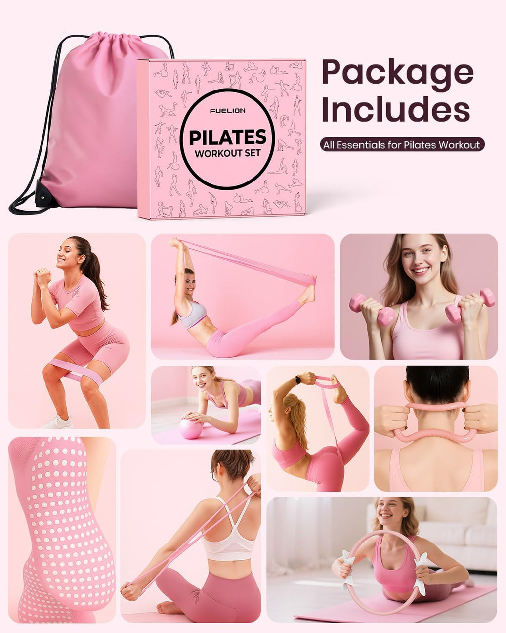 Pilates ring set for women, home workout pilates equipment with resistance bands, 14'' magic circle, mini ball, pilates starter kit for strength, toning and flexibility - view 2