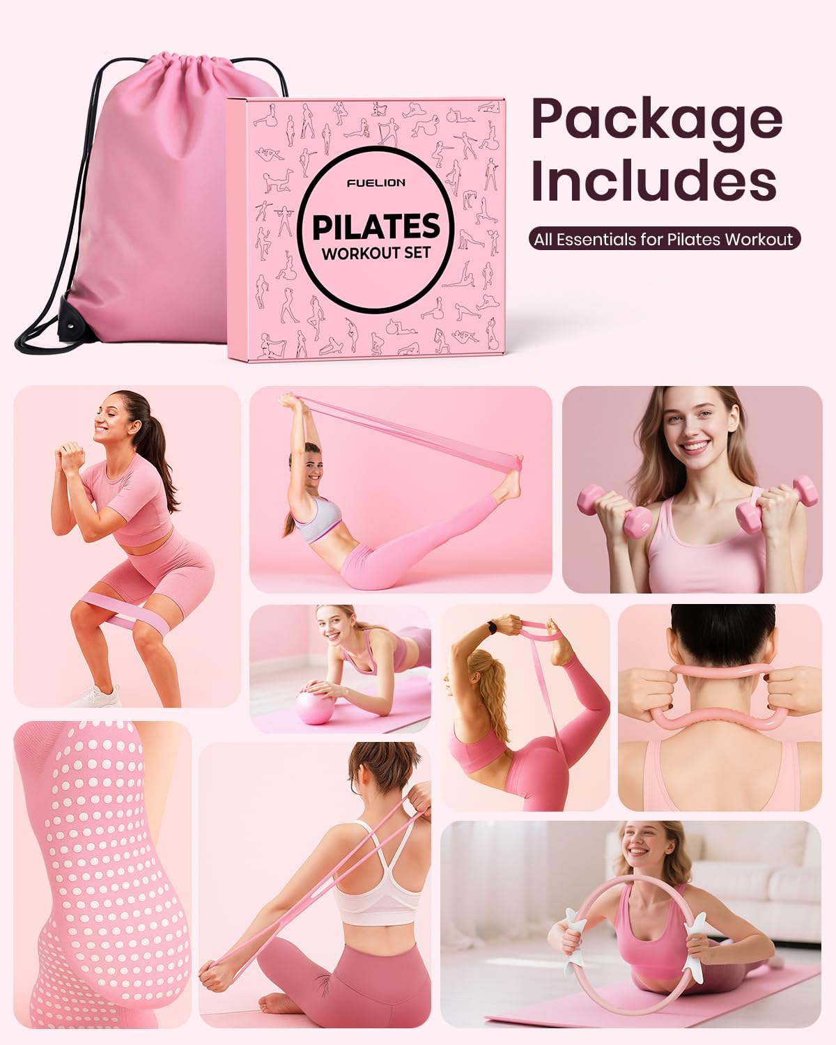 Pilates ring set for women, home workout pilates equipment with resistance bands, 14'' magic circle, mini ball, pilates starter kit for strength, toning and flexibility - view 2