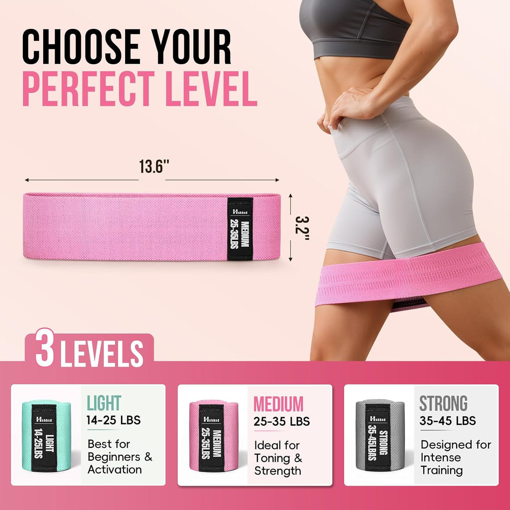 Fabric Resistance Band Set with Exercise Guide, 3 Levels for Hip and Glute | For women and men; 3 resistance levels with an exercise guide for legs, squats, yoga, fitness, and physical therapy - view 3