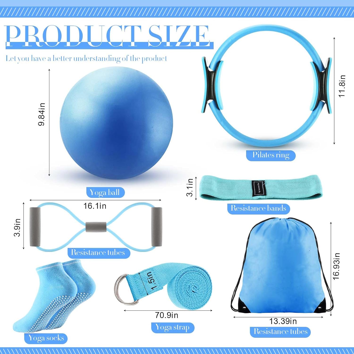 Pilates Equipment Kit for Home Workout Pilates Ring and Ball Set for Women 12'' Circle Yoga Fitness Essentials Kit with Resistance Bands, Yoga Strap, Socks,Bag - view 2