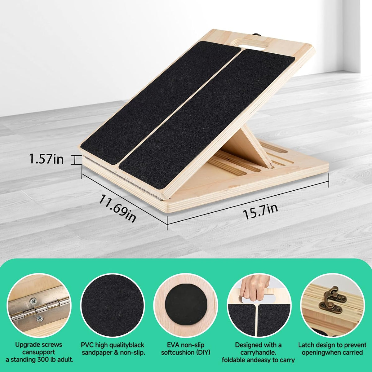 Slant board for calf stretching, 5 angle portable adjustable calf wooden stretch board with training poster, 300lb weight capacity for ankle heel feet leg knees physical therapy equipment - view 2