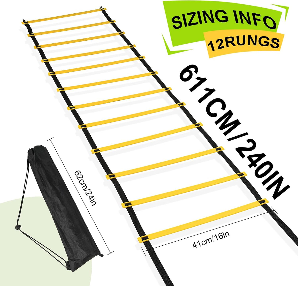 20-Ft Agility Ladder - 12 Rung Speed Training Kit | Adjustable Rungs & Carry Bag. Pro Footwork Gear to Enhance Athletic Performance & Quickness for Soccer, Football & Basketball - view 2