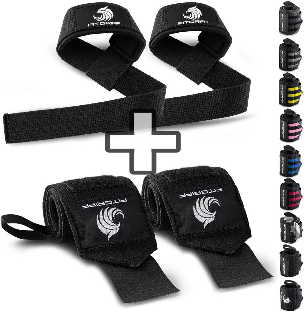 Lifting Straps & Wrist Wraps (Bundle) Superior Support for Weightlifting & Gym Workouts - for Men and Women - view 2
