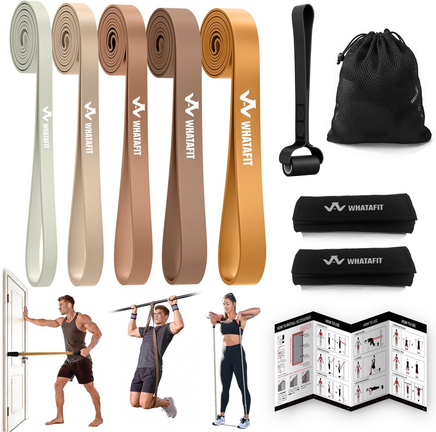 Resistance Bands, Pull Up Assist Bands with Handles, Door Anchor | Natural Latex Rubber, Progressive Tension, Exercise Loop for Full-Body Fitness, Portable Gym Bag, Warm-Up & Stretch