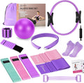 Pilates kit equipment, pilates ring and ball for women home workout | pilates set with 14'' magic circle, wrist weights, resistance bands, yoga strap, socks, bag, essentials accessories kit