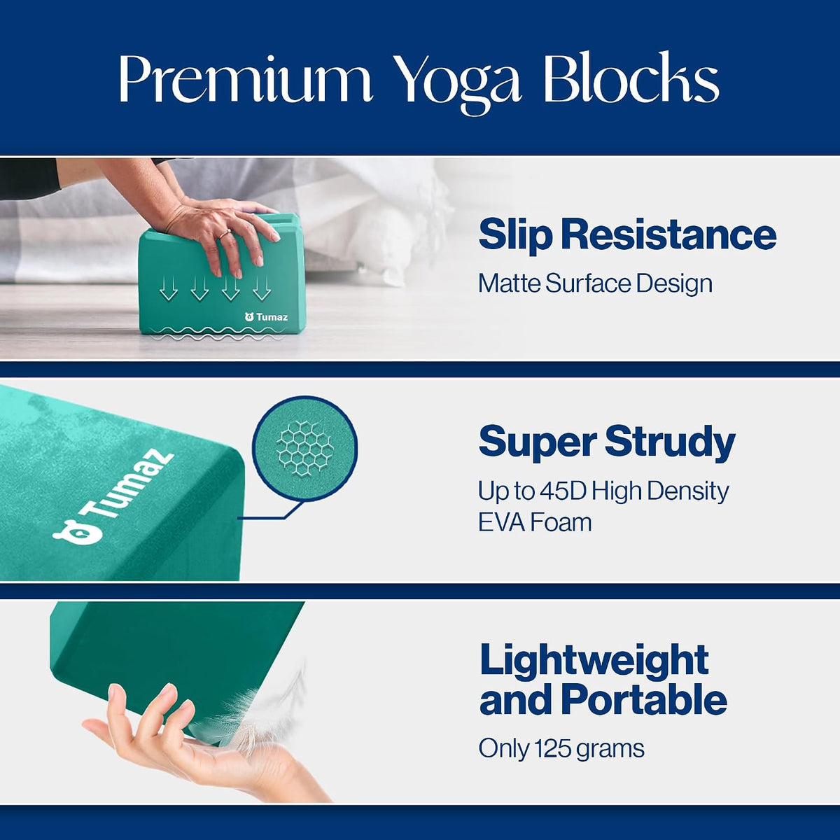 Non-Slip Yoga Blocks，High-Density EVA Foam 2 Pack for Yoga & Pilates | High-Density Support | Lightweight | EVA Foam | Non-Slip Stability | Free Yoga E-Book - view 3