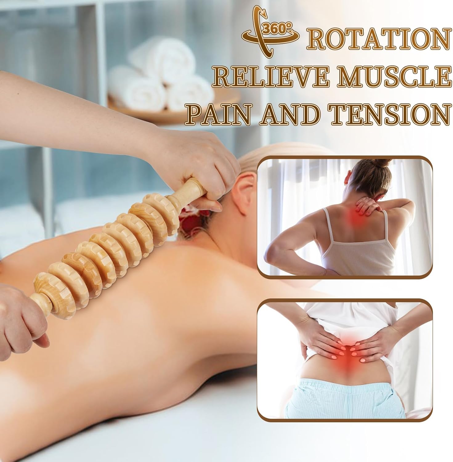 Manual Wooden Massage Roller Stick for Legs, Smooth Body Roller | Straight-9-Wheel Massager, Wood Therapy Massage Tools for Trigger Points Relief, Sore Muscle Recovery - view 3