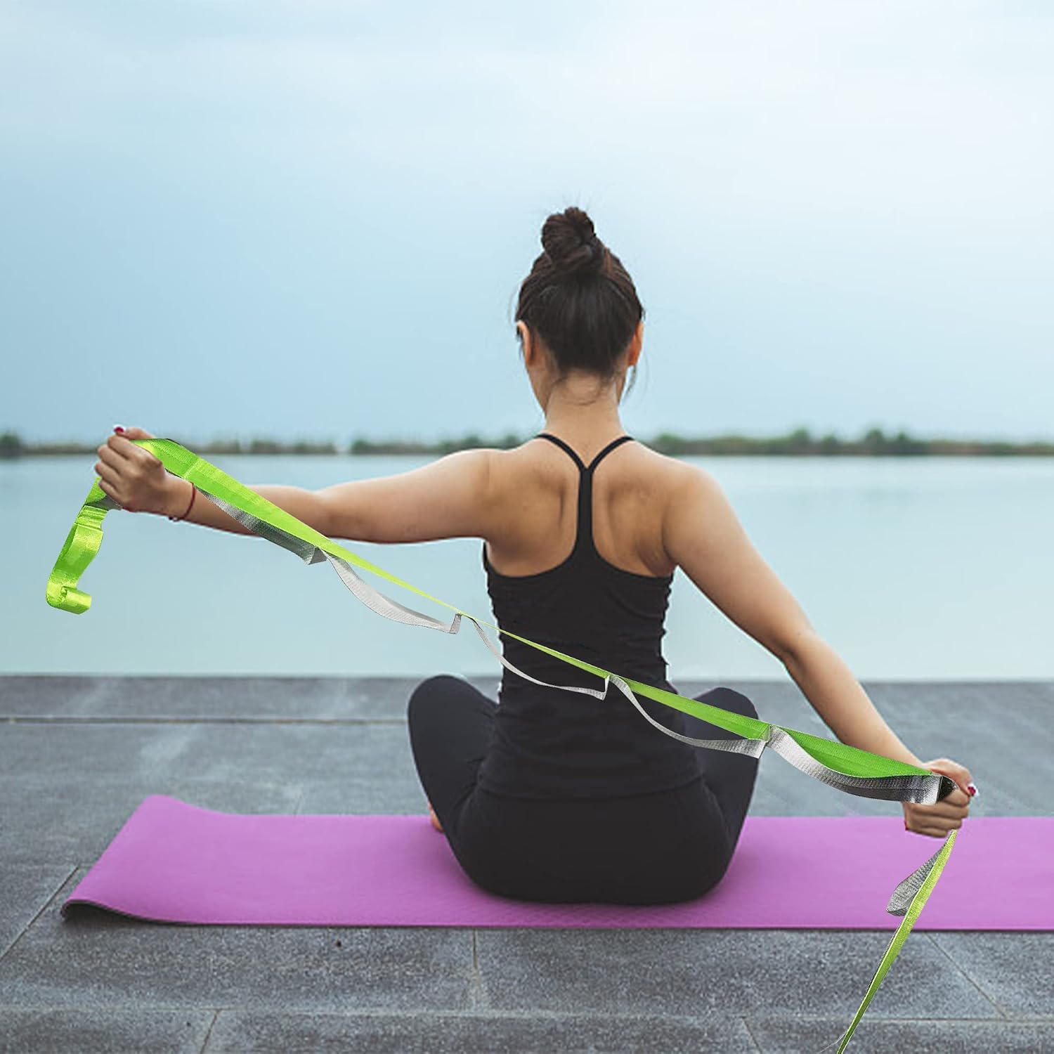 Yoga Straps Stretching Strap with 12 Loops Workout Poster, Straps for Stretching Physical Therapy Equipment Long Stretch Out Bands for Exercise, Pilates and Gymnastics for Women Men - view 7