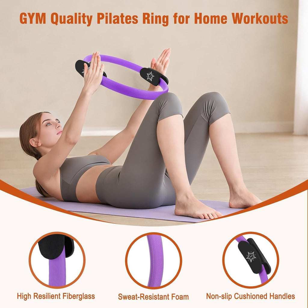 Pilates kit equipment, pilates ring and ball for women home workout | pilates set with 14'' magic circle, wrist weights, resistance bands, yoga strap, socks, bag, essentials accessories kit - view 3