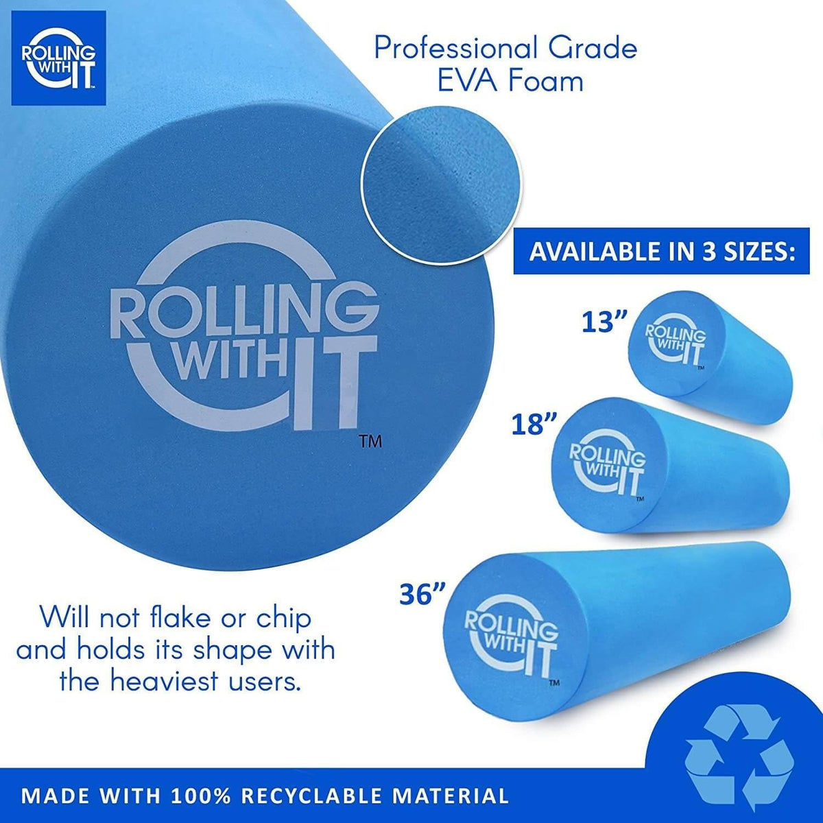 High Density Foam Roller for Physical Therapy | High-density EVA foam, Firm core with smooth surface, Keeps its shape, For back, legs & IT band, Deep tissue muscle recovery - view 2