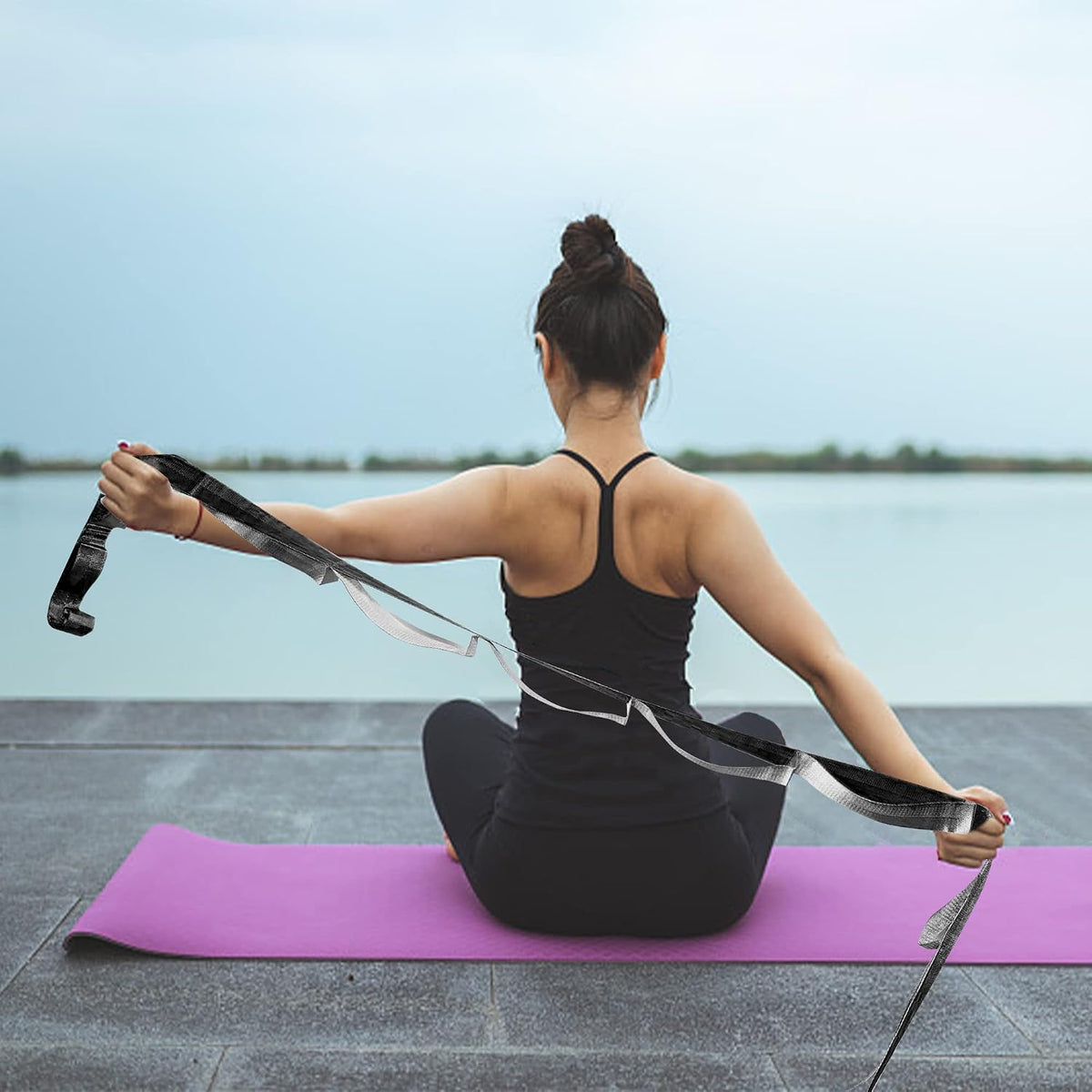 Yoga Straps Stretching Strap with 12 Loops Workout Poster, Straps for Stretching Physical Therapy Equipment Long Stretch Out Bands for Exercise, Pilates and Gymnastics for Women Men - view 7