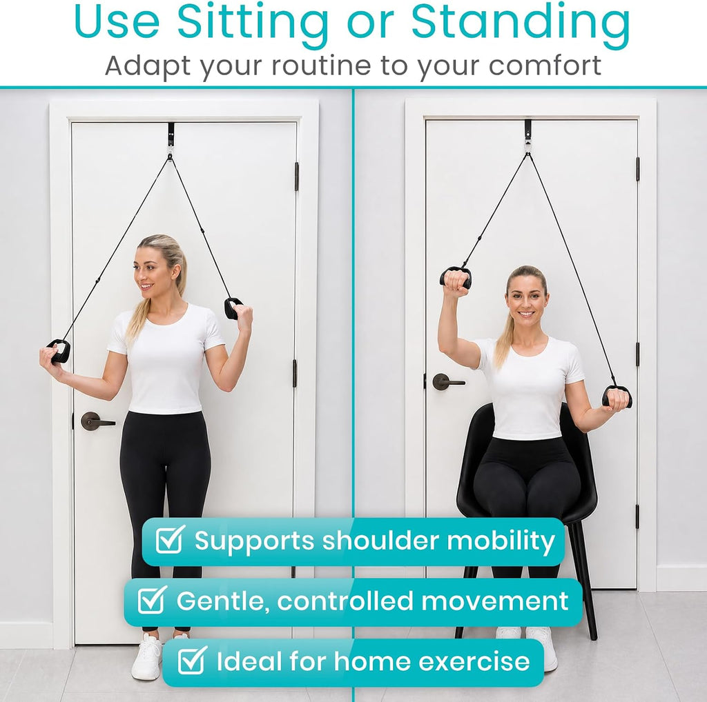Premium Shoulder Pulley for Physical Therapy w/ Carry Pouch - Over the Door Pulley for Shoulder Rehab - Rotator Cuff Exercise Strengthening Equipment - Overhead Pulleys Arm Pain Relief & Recovery - view 7