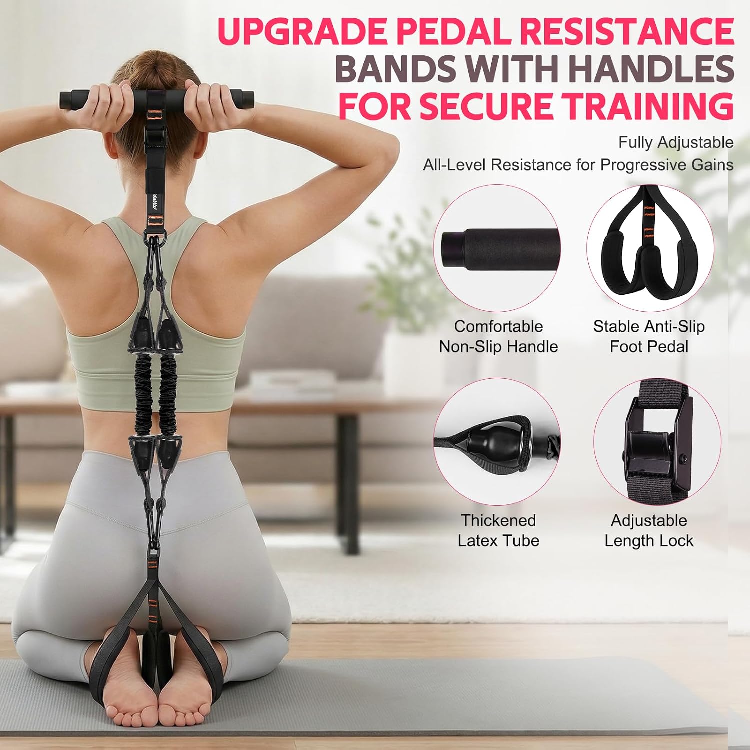 15 PCS Pilates Kit, Adjustable Pedal Resistance Band with Handle, Figure 8 Resistance Band for Exercise Women, At Home Workout Equipment Set with Yoga Ball & Booty Bands for Full Body Gym - view 4