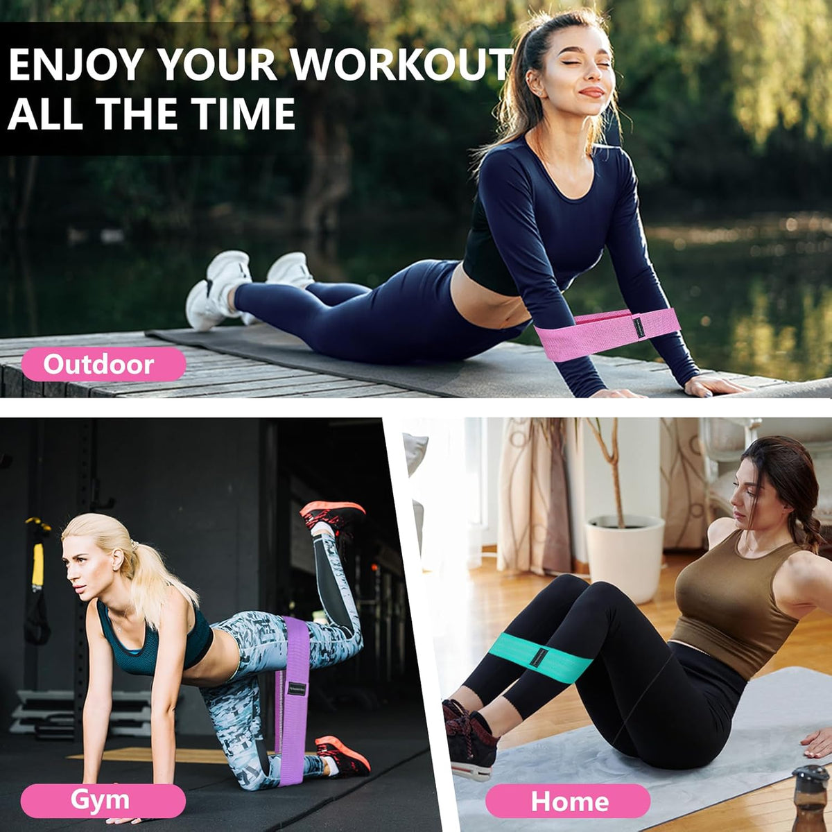 Exercise Bands, 3 Levels Fabric Resistance Bands for Working Out, Workout Bands Resistance for Women & Men, Multi-Colored Fabric Booty Bands for Leg Strength Training, Rehab, Yoga - view 5