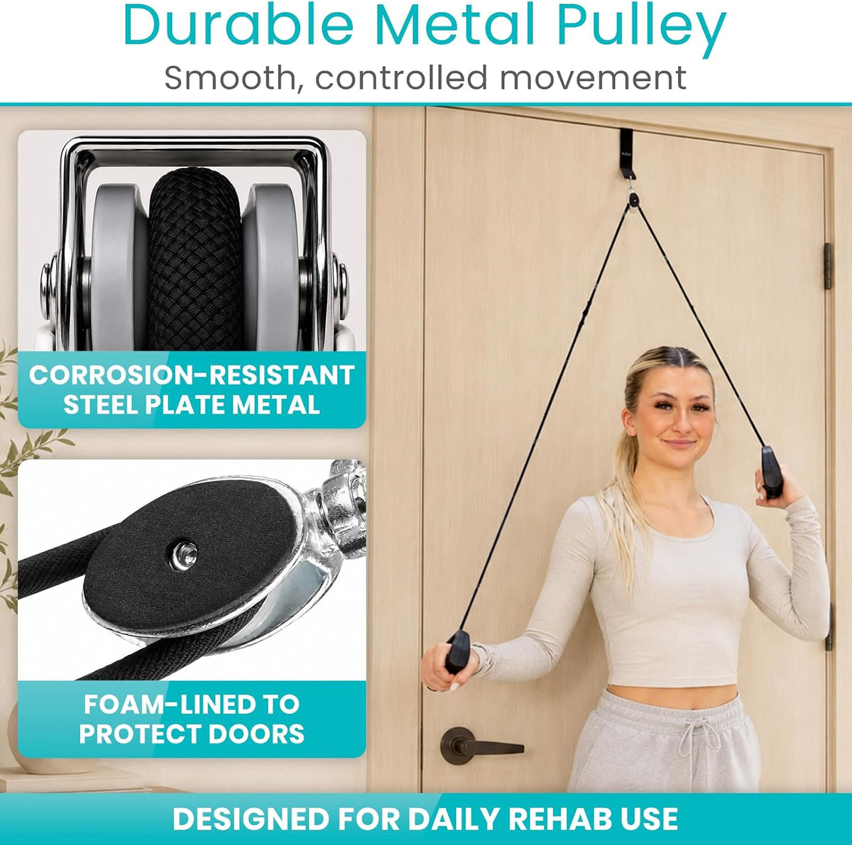 Premium Shoulder Pulley for Physical Therapy w/ Carry Pouch - Over the Door Pulley for Shoulder Rehab - Rotator Cuff Exercise Strengthening Equipment - Overhead Pulleys Arm Pain Relief & Recovery - view 4