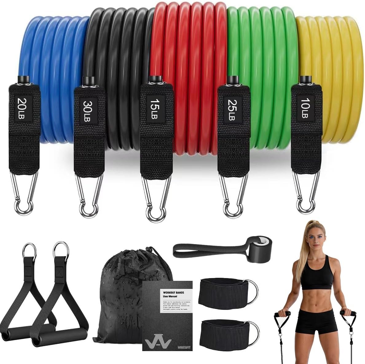 Resistance Bands, Exercise Bands with Handles, Workout Bands for Working Out, Fitness Bands Set for Home Gym Full Body Strength Training, Muscle Tone, Yoga & Stretching