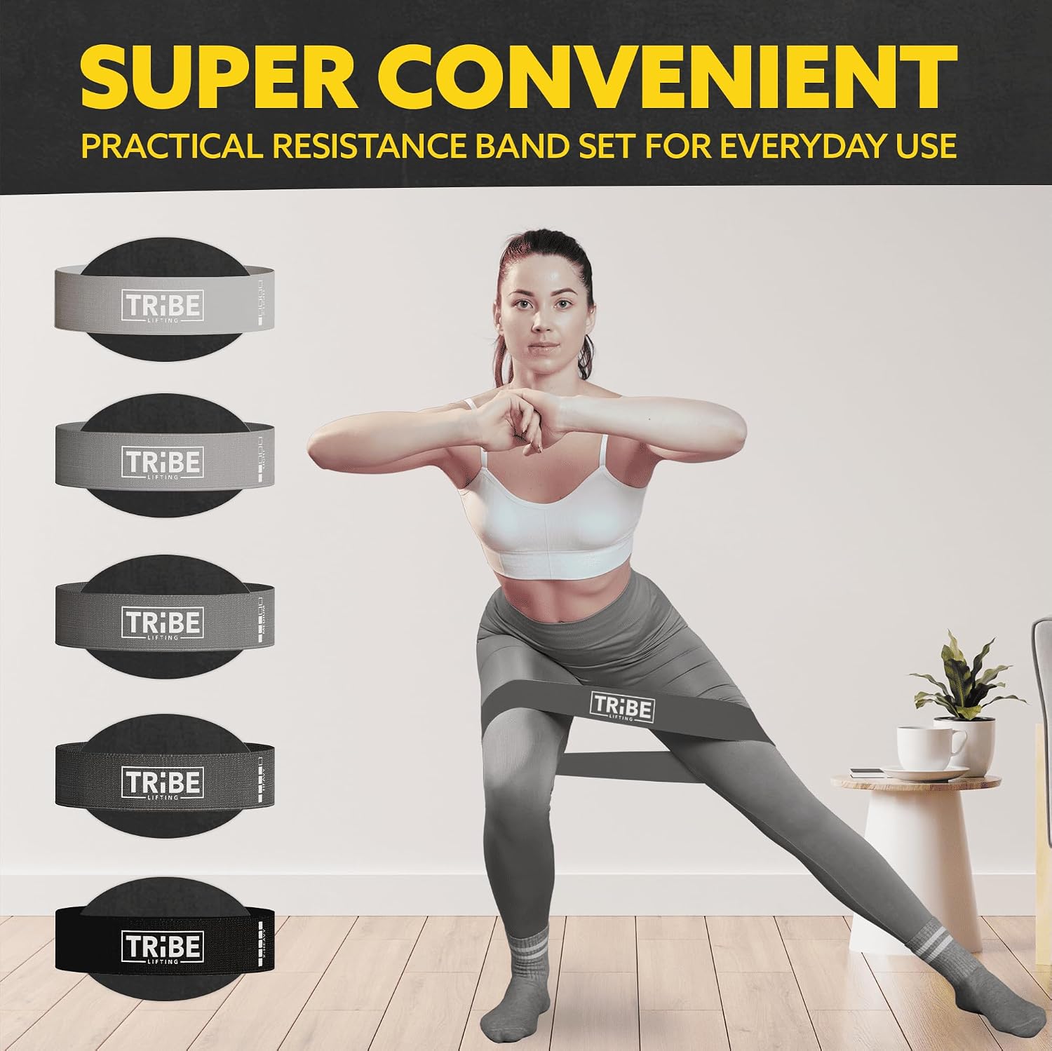 Fabric resistance bands for working out, 5-band set for legs and glutes | booty bands for women and men, 5 resistance levels, for glute activation, hip training, squats, lunges and physical therapy - view 7