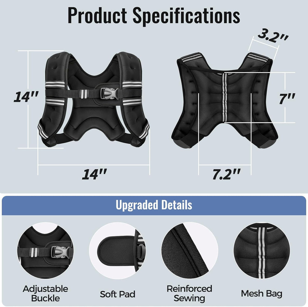 Weighted vest, 6lb/8lb/10lb/12lb/15lb/18lb/20lb/24lb/30lb for men women, reflective stripe adjustable buckle, comfortable durable rucking vest for walking running strength training - view 6