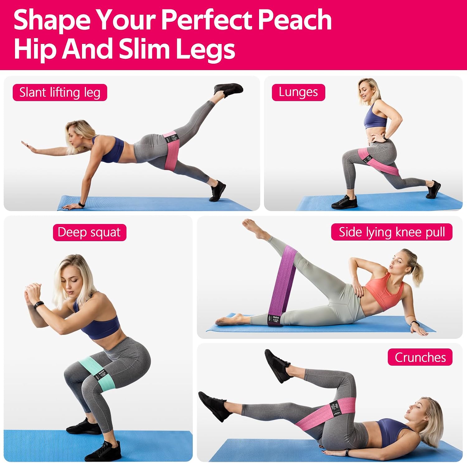 Resistance Bands for Working Out, Fabric Exercise Bands for Legs and Butt, Workout Bands for Women and Men, Booty Band for Yoga Starter Set, Pilates, Rehab, Fitness and Home Workout - view 5