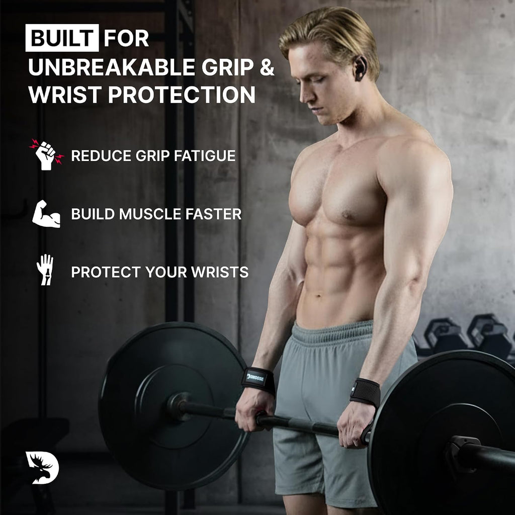 DMoose Fitness lifting straps 24" (pair) - 5mm padded durable wrist straps for weightlifting & powerlifting - cotton lifting strap with silicone grip for men & women - deadlift strap for gym workout - view 2