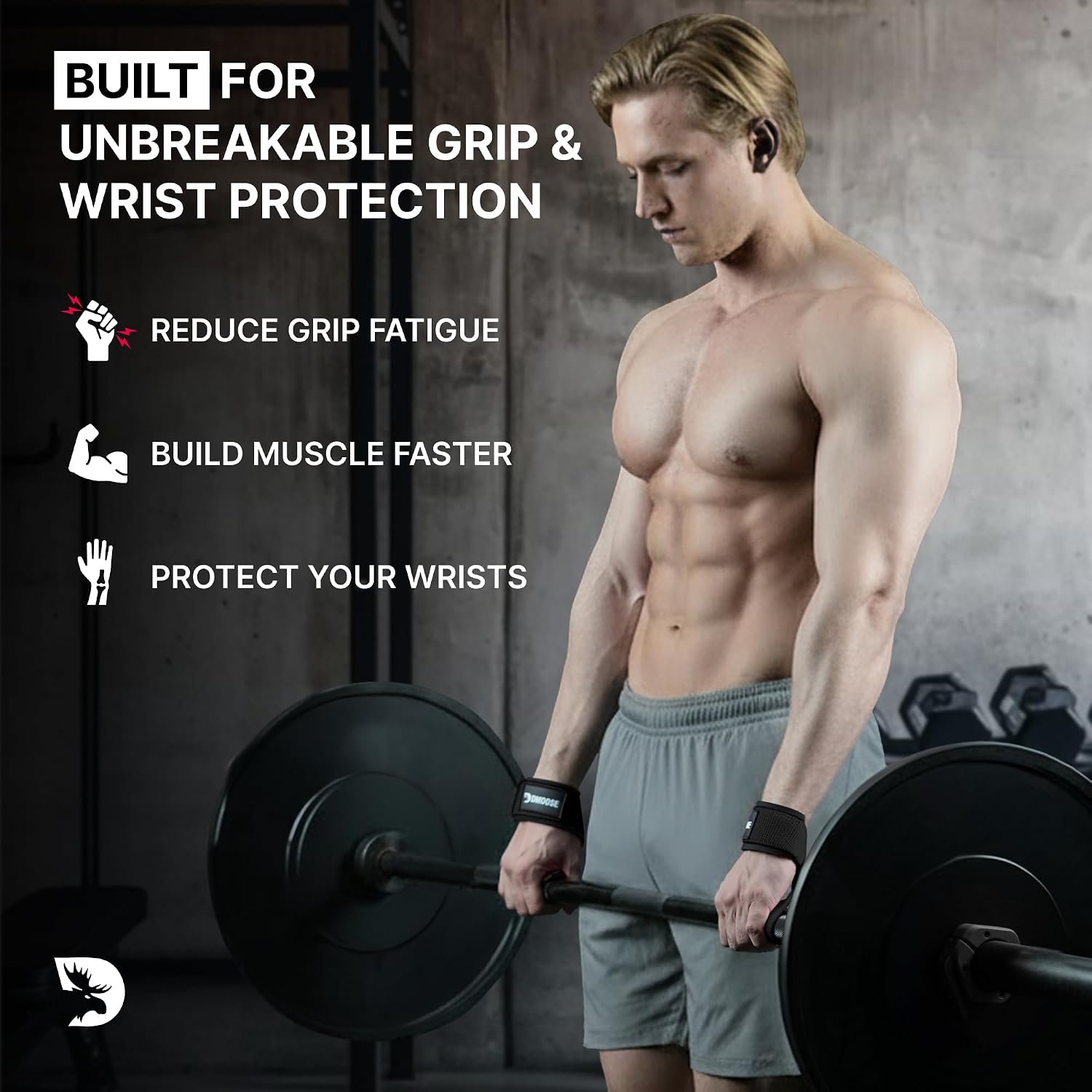 DMoose Fitness lifting straps 24" (pair) - 5mm padded durable wrist straps for weightlifting & powerlifting - cotton lifting strap with silicone grip for men & women - deadlift strap for gym workout - view 2
