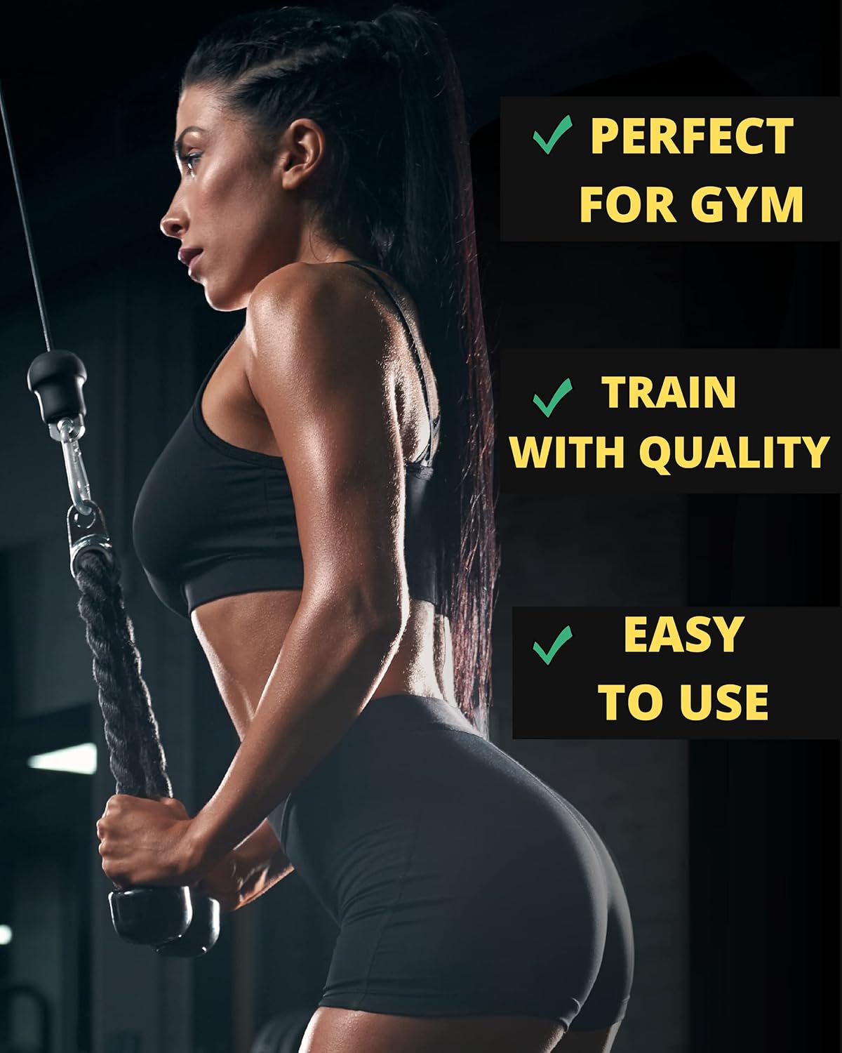 Tricep rope cable attachment, 35" rope pull down attachment, cable attachments for gym, cable handles gym equipment, gym rope pull down, rope attachment for cable machine, gym rope pull down - view 5