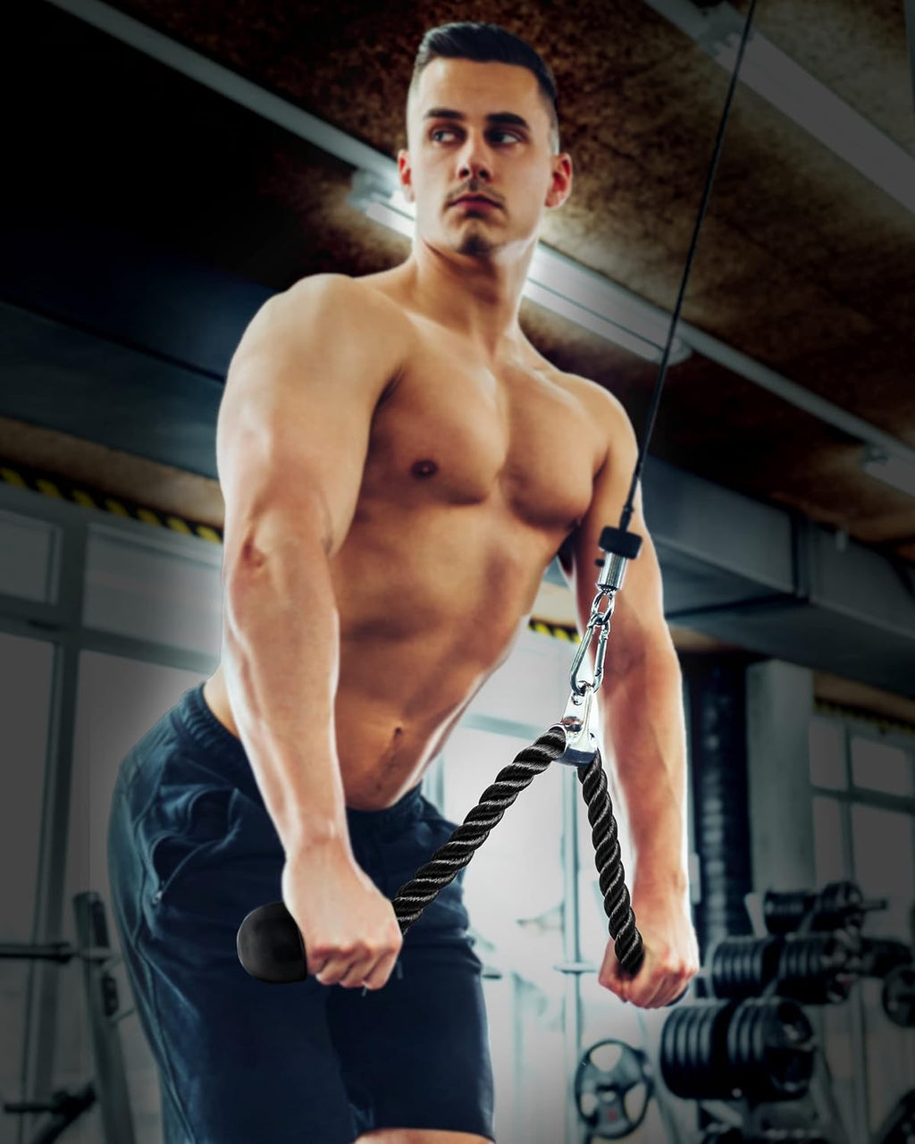 Tricep rope cable attachment, 35" rope pull down attachment, cable attachments for gym, cable handles gym equipment, gym rope pull down, rope attachment for cable machine, gym rope pull down - view 8