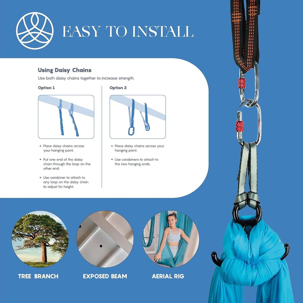 Aerial silks starter kit, 9 yards, aerial yoga hammock, hardware | knitted fabric with pose guide, for aerial yoga, gymnastics, silk swing, stretching and home gym use, suitable for all levels - view 5