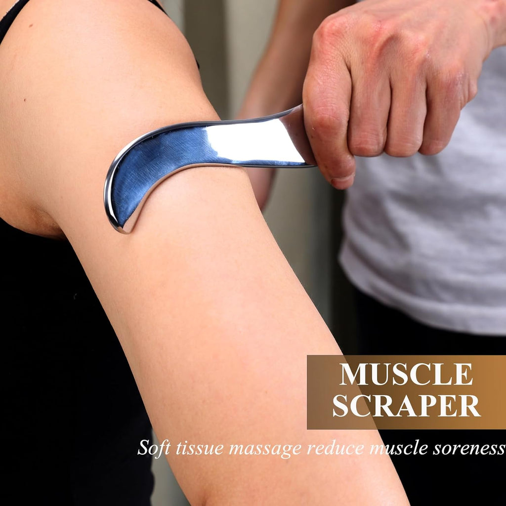 Muscle scraper tool, IASTM tool, stainless steel gua sha for body | double-beveled stainless steel edges support targeted scraping on the back, arms, legs, neck and shoulders - view 2