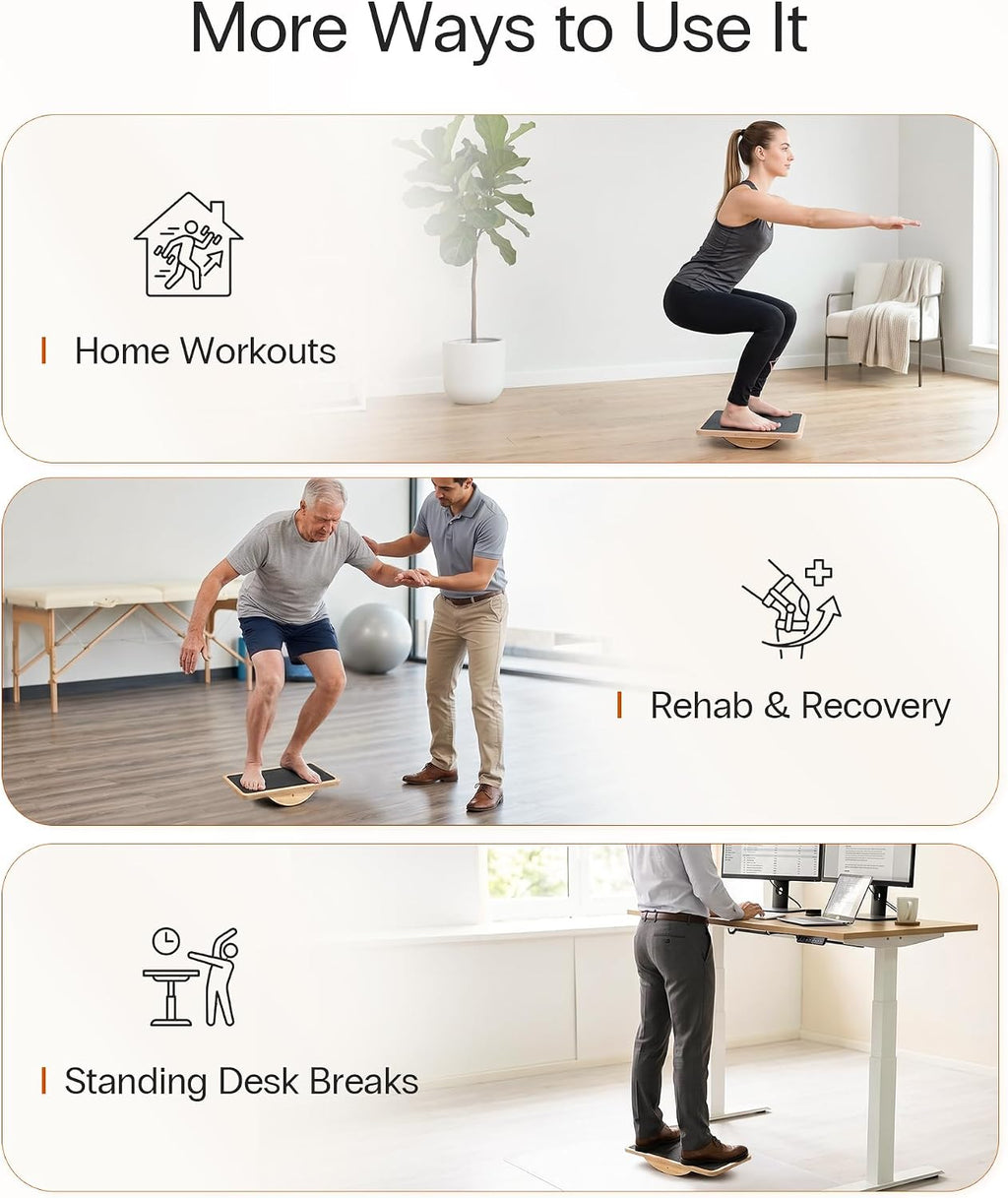 Wooden Balance Board, Basic Rocker or Advanced 360° Wobble | Beginner-to-Advanced Options, Non-Slip Surface, Ankle Rehab, Physical Therapy, Core Stability and Balance Training - view 6