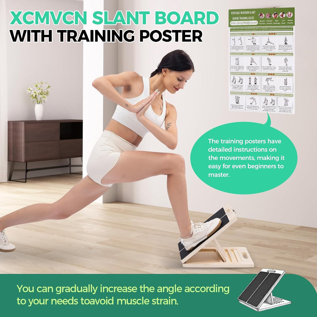 Slant board for calf stretching, 5 angle portable adjustable calf wooden stretch board with training poster, 300lb weight capacity for ankle heel feet leg knees physical therapy equipment - view 4