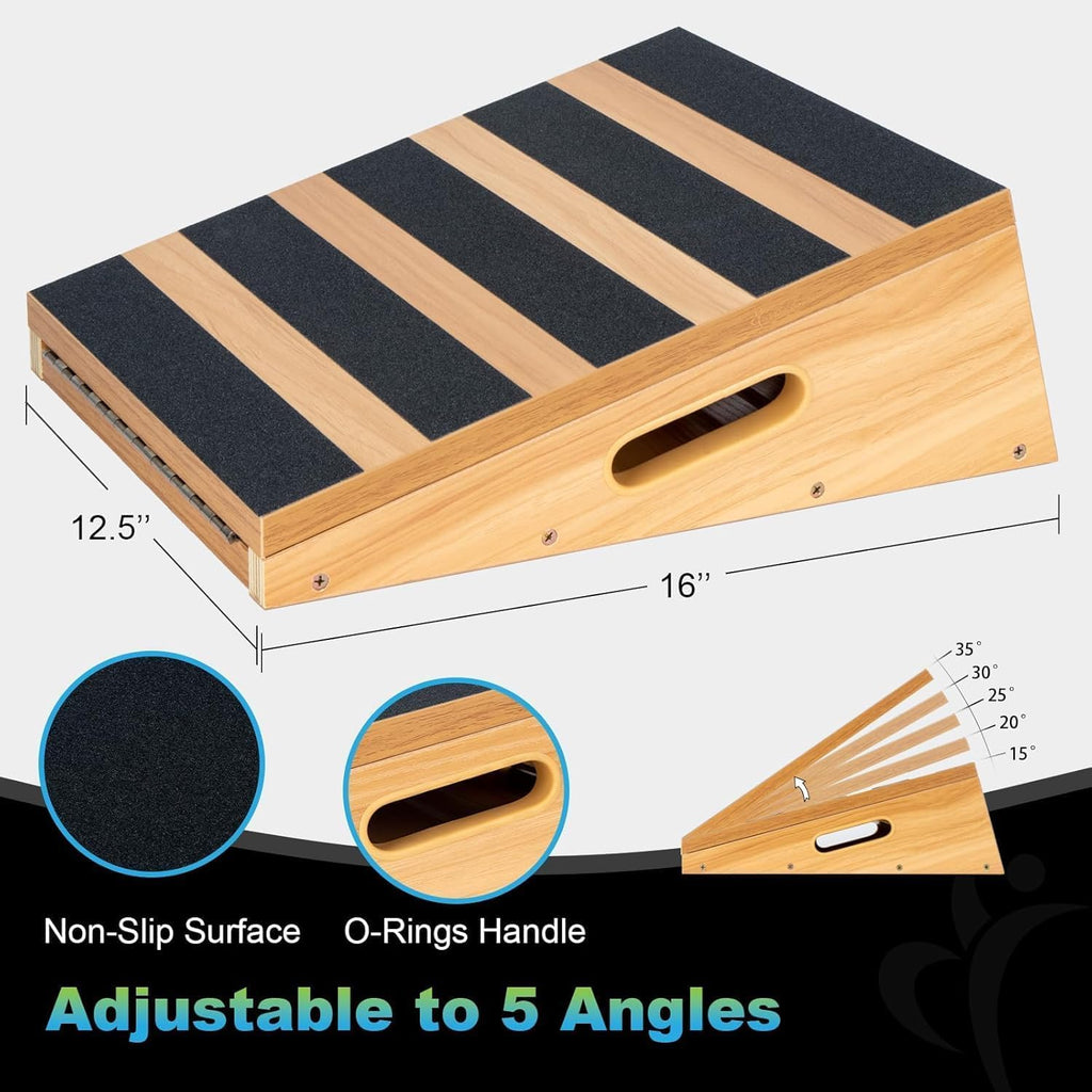 Wooden Slant Board, 5 Adjustable Angles, 500 lb, Side Handle | Partial-Coverage Grip Surface, Calf and Ankle Stretching, Squats, Physical Therapy, Rehab and Home Gym Use - view 2