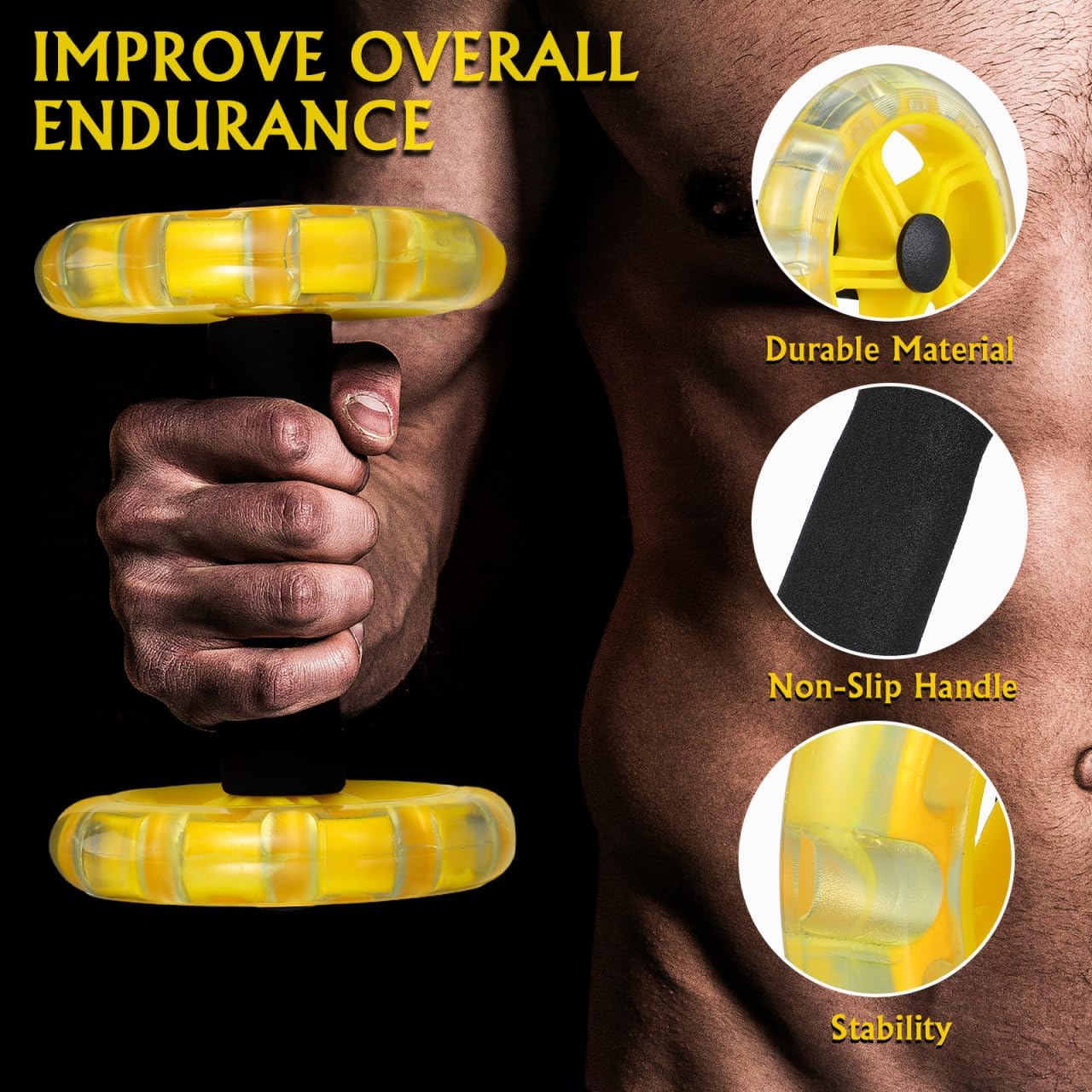 Dual Ab Roller Wheel Set for Core Workout, Portable Abdominal Exercise Equipment with Foam Grip for Home Gym, Lightweight Fitness Training Tool for Men and Women, Yellow - view 5