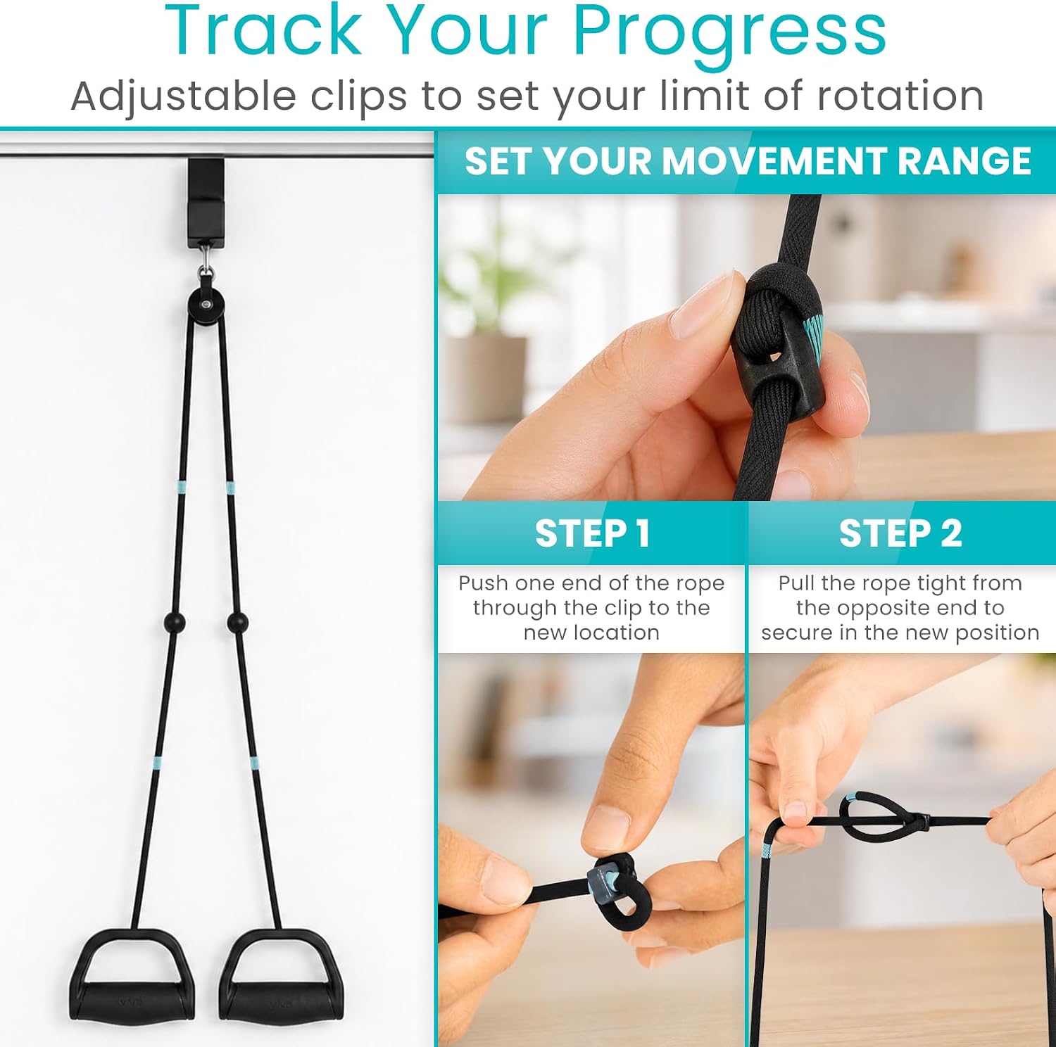 Premium Shoulder Pulley for Physical Therapy w/ Carry Pouch - Over the Door Pulley for Shoulder Rehab - Rotator Cuff Exercise Strengthening Equipment - Overhead Pulleys Arm Pain Relief & Recovery - view 5