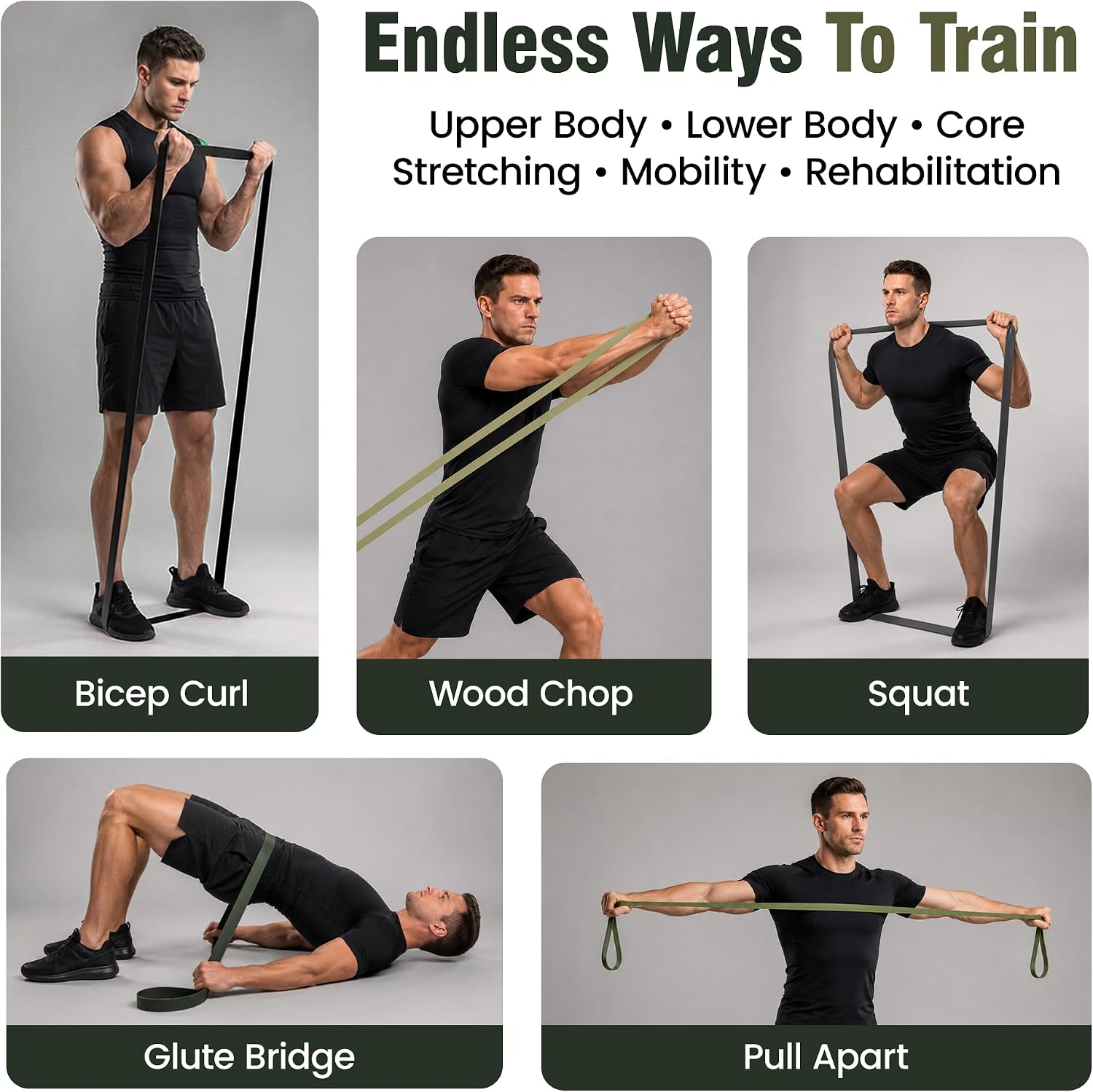 41-inch loop resistance bands set, 5 pull up assist bands for strength training & working out, long exercise bands for powerlifting, mobility & home gym with carry bag - view 4