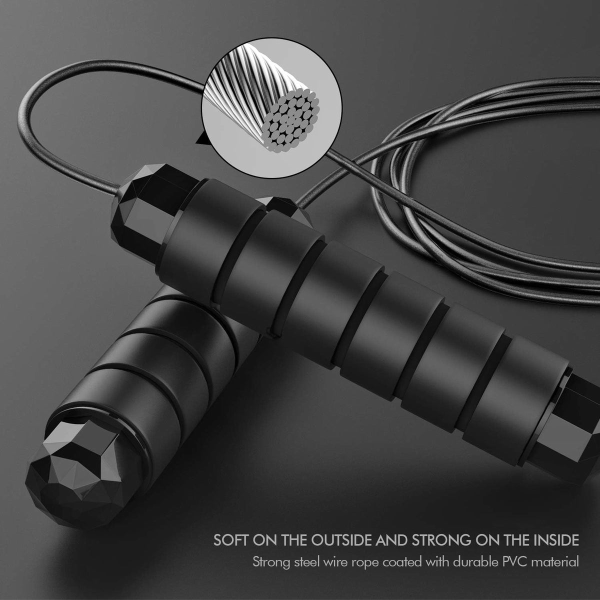 Jump rope, tangle-free rapid speed jumping rope cable with ball bearings for women, men, and kids, adjustable steel jump rope with foam handles for home gym exercise fitness workout equipment & slim body - view 3