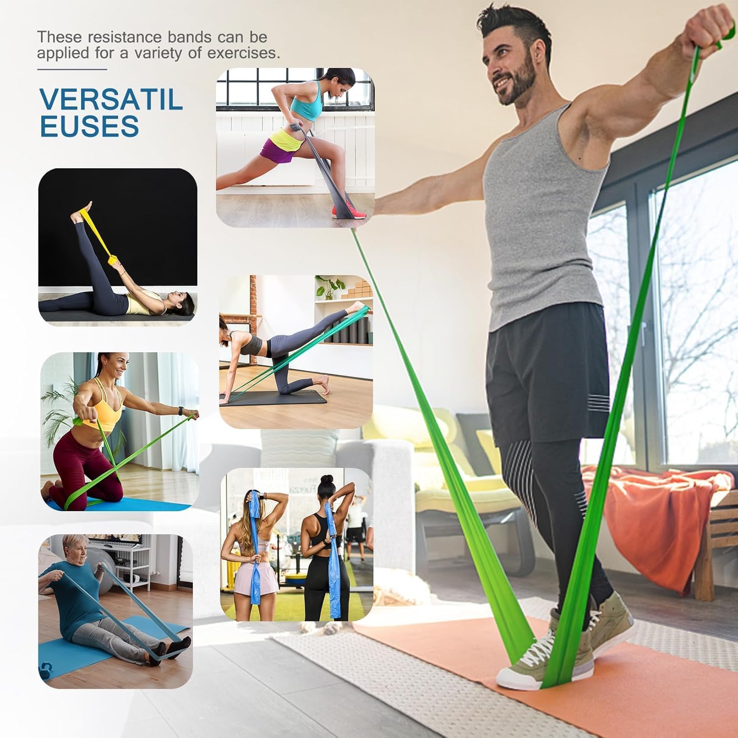 Resistance bands for working out, physical therapy, exercise, pilates, yoga | latex-free stretch bands for women or men, elastic exercise bands set for stretching, fitness, rehab, workout, gym and home - view 3
