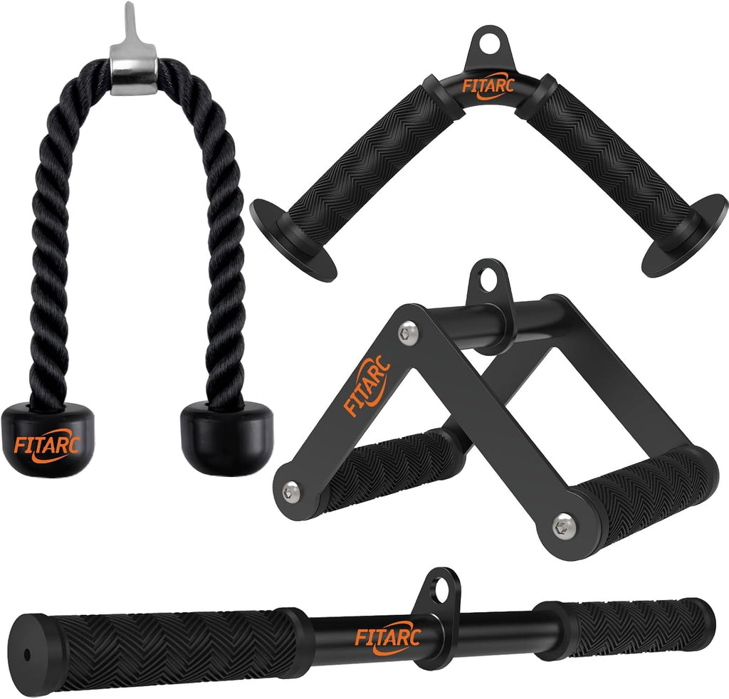Cable Machine Attachment Set, LAT Pulldown Accessories for Home Gym | 4-Piece Set for Back, Biceps, Triceps and Shoulder Training