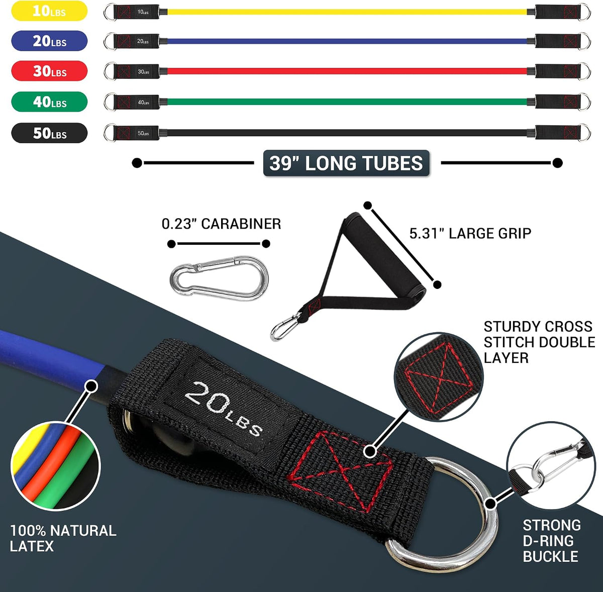 Resistance bands with handle set - for men and women, workout bands for strength exercise, with handles, door anchor & ankle straps, for rehab, yoga and fitness - view 5