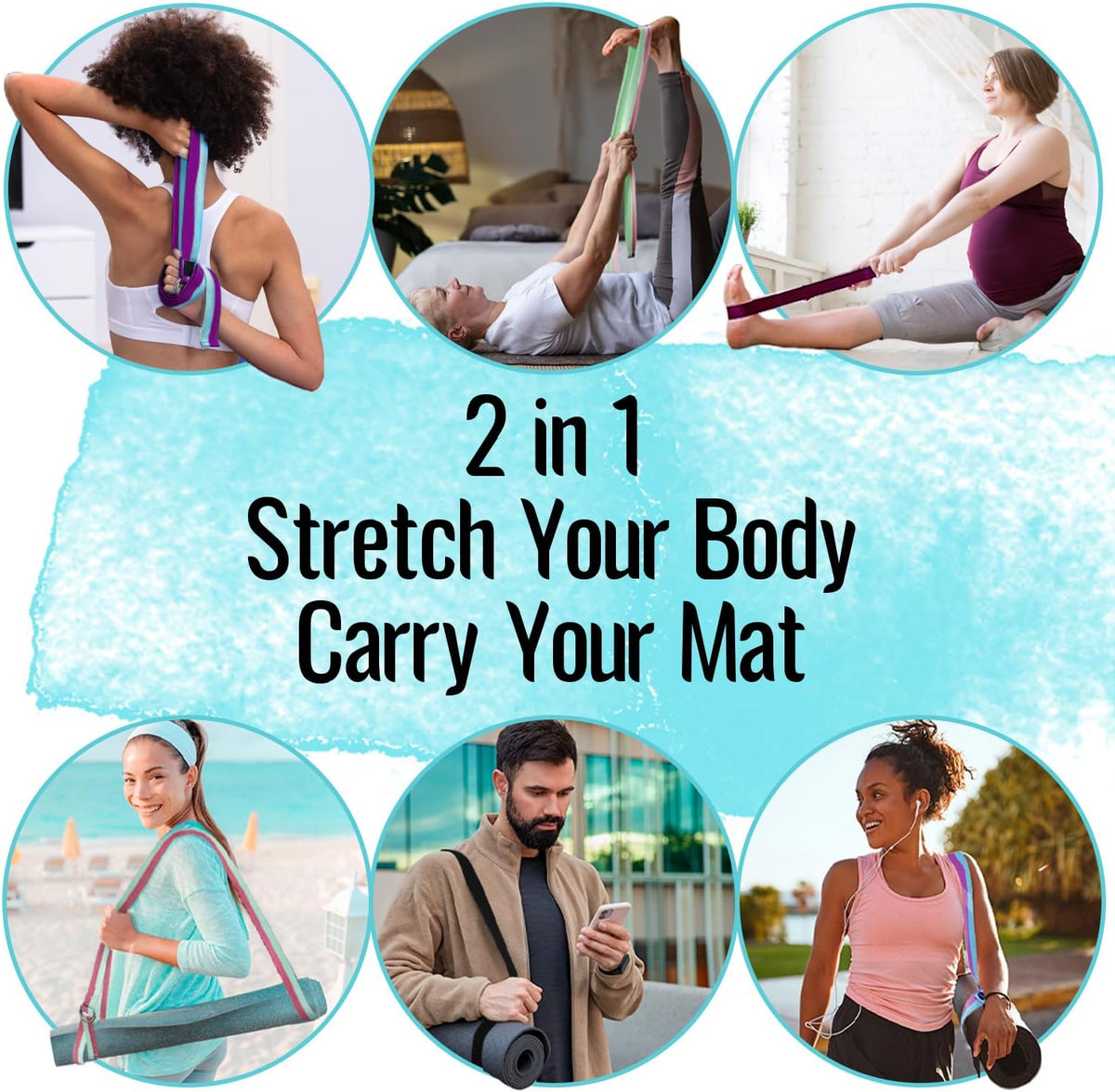 2 IN 1 Yoga & Mat Strap for Stretching – Cotton – 6/8/10 ft | Adjustable Non-Slip Belt in 30+ Colors for Yoga, Pilates, Physical Therapy, Fitness, Home Workouts and Carrying Mats - view 2