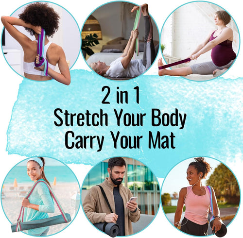 2 IN 1 Yoga & Mat Strap for Stretching – Cotton – 6/8/10 ft | Adjustable Non-Slip Belt in 30+ Colors for Yoga, Pilates, Physical Therapy, Fitness, Home Workouts and Carrying Mats - view 2