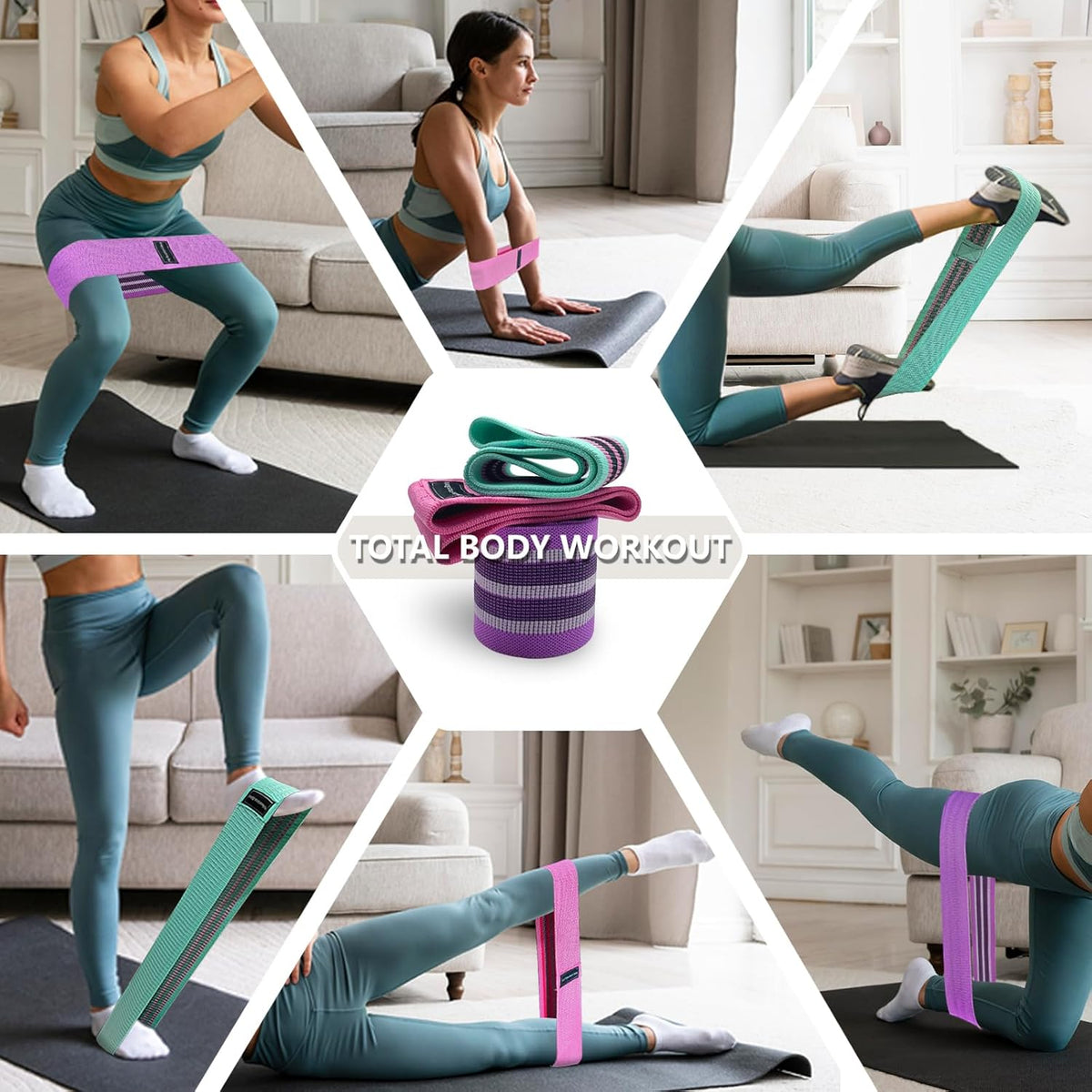 Exercise Bands, 3 Levels Fabric Resistance Bands for Working Out, Workout Bands Resistance for Women & Men, Multi-Colored Fabric Booty Bands for Leg Strength Training, Rehab, Yoga - view 2