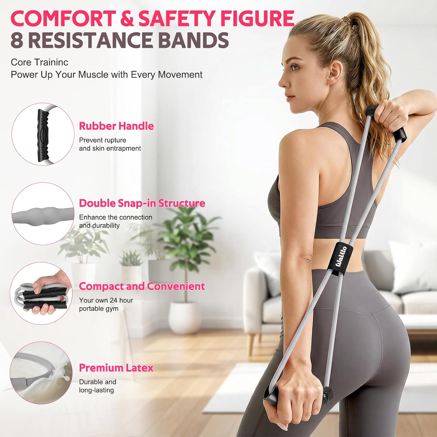 15 PCS Pilates Kit, Adjustable Pedal Resistance Band with Handle, Figure 8 Resistance Band for Exercise Women, At Home Workout Equipment Set with Yoga Ball & Booty Bands for Full Body Gym - view 7